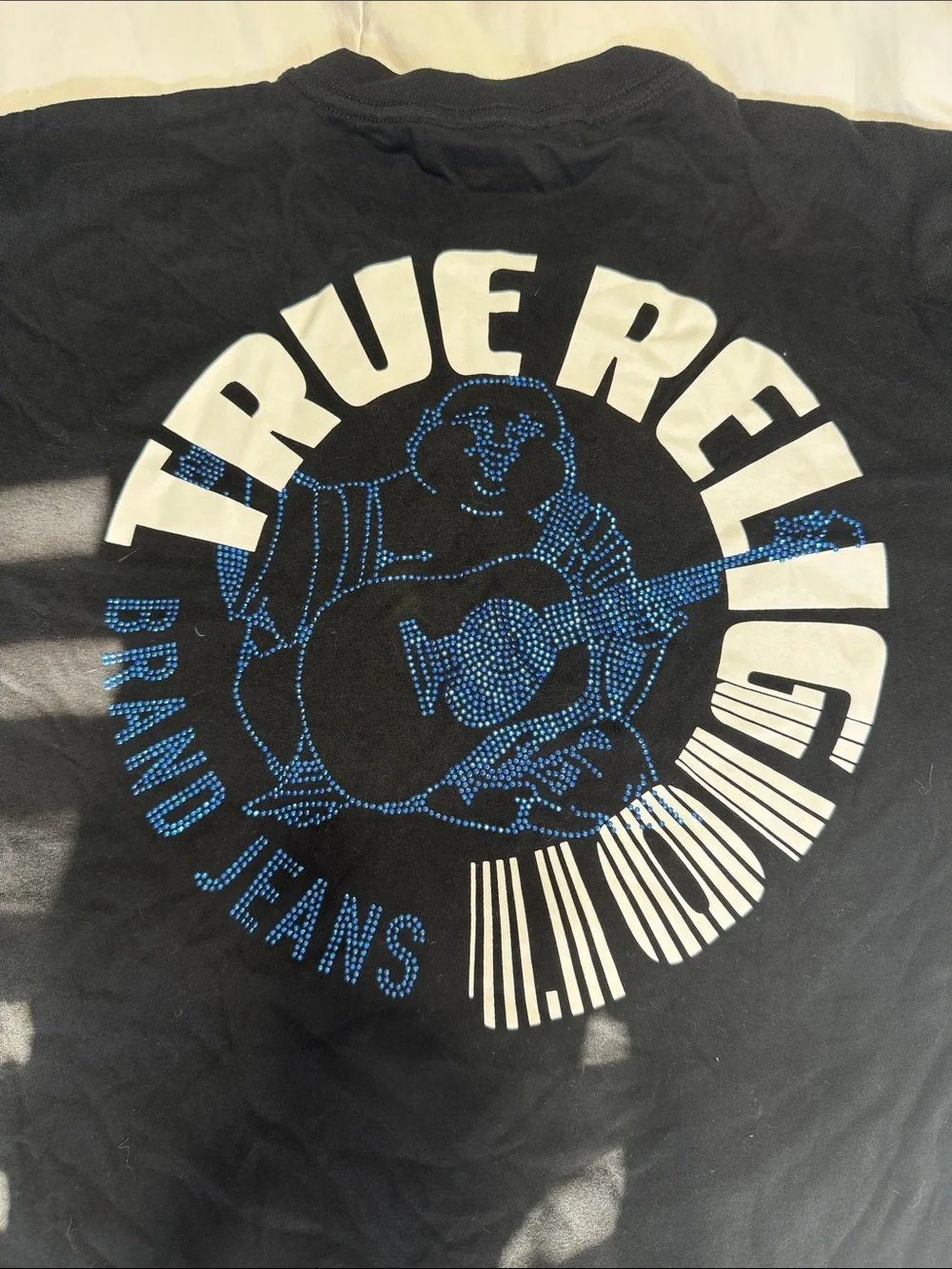 True Religion Black Short Sleeve Tee with White Horseshoe Logo